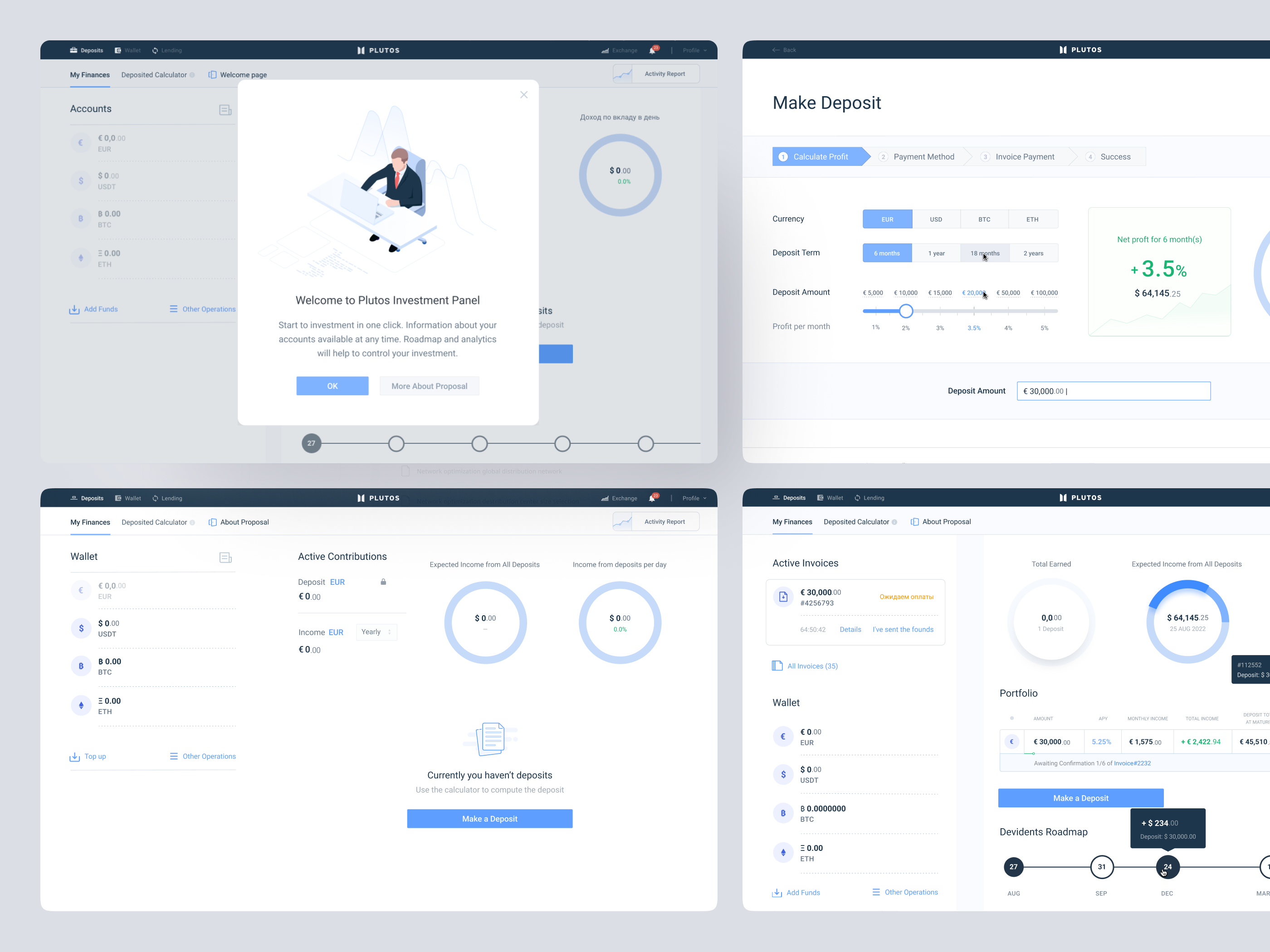 Investment Dashboard UX b2c banking ux component library crypto dashboard data visualization design system finance ux financial app fintech investment money flow payments product design retail investors ui user flow ux web app