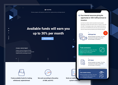 Finance / Cryptocurrency Adaptive Landing Page adaptive cryptocurrency design finance icons illustration landingpage mobile mobile version modern responsive sketch