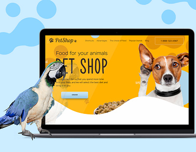 The first screen of the landing page is for Pet Shop design online store shop ui ux web