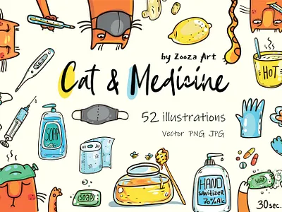 Cat and medicine animal cat cats clipart design illustration illustrations prints stickers zooza