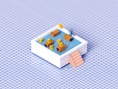 Capybara Bathtub 3d animal bath bathtub capybara duck illustration render voxel voxelart