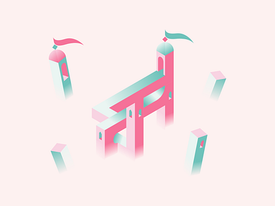 Knotted Castle affinity art design flag illustration isometric minimal monument valley