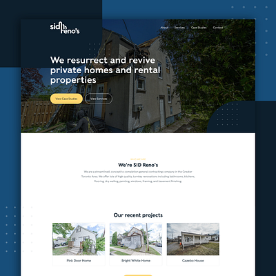 Sid Reno's - Renovation Company Website Design adobe xd brand design brand identity branding design home page homepage design renovate renovation renovations web design web designer web development web site webdesign website website design