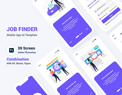 Job Finder Mobile App UI Template android app clean clean design find job freelancer job job finder job portal job search portal recruitment