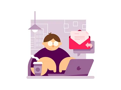 Typing a reply email flat illustration laptop office spot illustration typing vector workspace
