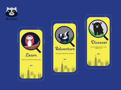 Day3 Eyesglow landing page animal animal logo app bear branding dailyui design icon illustration logo owl raccoon skunk ui vector