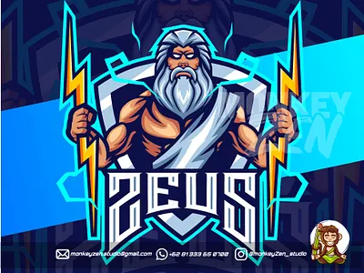 zeus mascot esport logo design charachter character e sport esport game gamer god lighting logo mascot sport thunder vector zeus