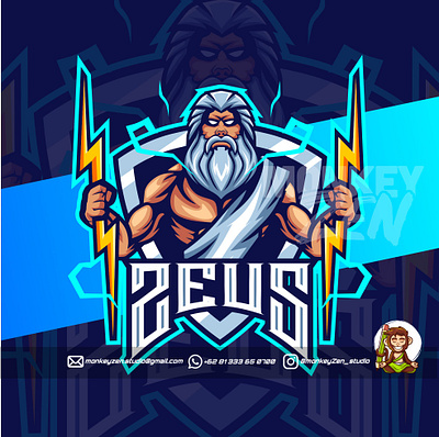 zeus mascot esport logo design charachter character e sport esport game gamer god lighting logo mascot sport thunder vector zeus