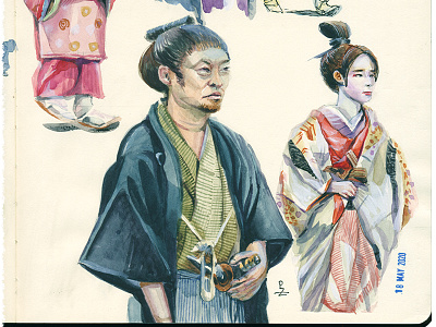 practice book illustration character design drawing editorial illustration fashion illustration history dress illustration japan japanese kimono practice sketch sketchbook sketching traditional art watercolor watercolour