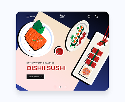 Oishii Sushi banner ecommerce food illustration japan japanese landing landing page layout design restaurant sushi sushi logo sushi roll ui ux vector website