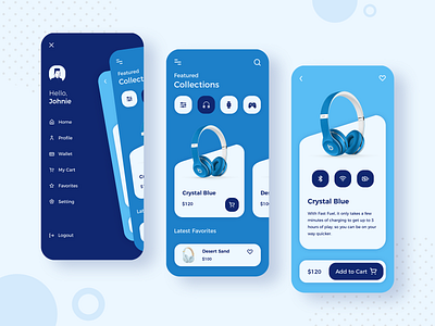 eCommerce App app concept app design app development blue and white design ecommerce shop headphones india menu design online store photoshop shopping ui ui designer