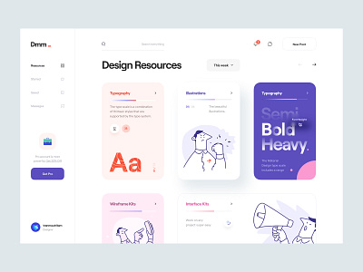 Dmm_ app black blog card character clean design resource illustration minimal news sidebar typography ui ui design ux ux design web web app white wireframe