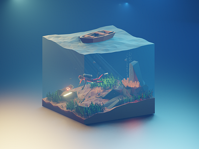 Under the Sea aquatic blender blender3d blenderartist design eevee featured illustration isometric isometric design isometric illustration isometricart lighting lowpoly lowpoly3d lowpolyart sea sub treasure