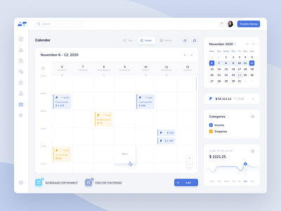 Bank - Calendar admin panel bank banking calendar chart clean credit card dashboard dashboard app date design interface money payments planner statistics transactions ui ux web webdesign