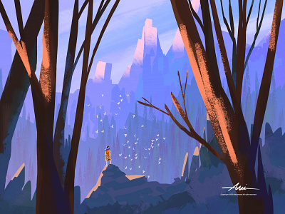 Explore the world artwork background cartoon character concept illustration landscape mountain nature procreate web design