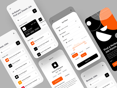 Job Finder Mobile App Screens app design design app details filters finder geometric interface interface design ios job job list job listing minimal mobile modern screens search ui ux