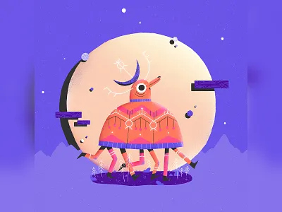 Creature serie animal animation art artwork character design characters colorfull creature design forest geometric graphic illustration landscape moon mounstains pattern plants sunny travel