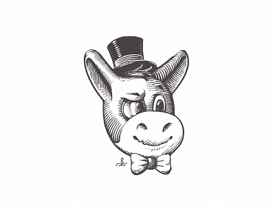 Old Herman adorable character character design crosshatching donkey engraving etching gentleman gravure hatching ink linocut logo maskot old herman old herman stickermule top hat woodcut