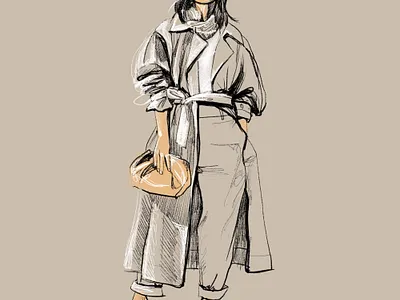 Fashion girl in trench cat fashion fashion brand fashion design fashion illustration fashion sketch girl illustration graphic arts illustration sketch trench cat