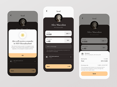 Timeless Banking Mobile App pt.2 app app design banking brown finance history mobile ui money transfers ui