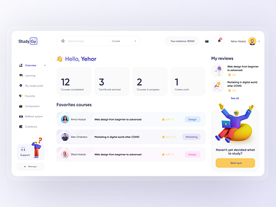 Dashboard StudyGy 3d cardboard cards clean concept dashboad education illustration interface learning minimal minimalistic reviews study ui ux web