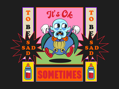 Nosferatu baby vampire tells you it's okay 1930 1930s 30s 40s baby cartoon character character lowbrow mid century mid century midcentury old cartoon old school pop art poster design retro retro design sad vampire vintage