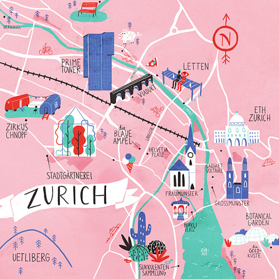 Zurich Map illustratedmap illustration inkymaps map swizerland zurich