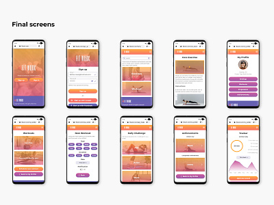 FitWork mobile screens color palette design fitness fitness app logo mobile design mobile ui product design sign up ui ui design user experience user interface ux ux design