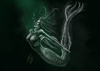 MerMay2020 | Challenge black fantasy art illustration mermaid mermay mermay2020 ocean sketch underwater