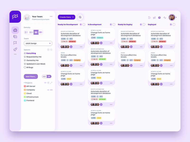 Clubhouse • Re-design Concept v2 adobe adobe xd clubhouse dark theme managment project management ui uidesign uiux ux webdesign