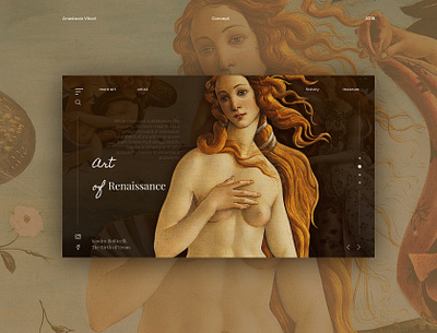 Renaissance concept. Venus. Boticcelli art concept creativity daily interaction main mainpage minimal renaissance ui uidesign uiux ux uxui venus web design website