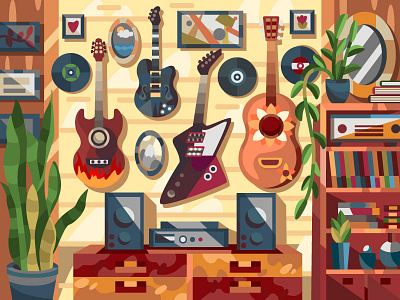 Guitar room art artist artwork cartoon cartoon illustration design draw drawing flat guitar guitars illustration music room