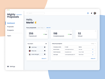 Mighty Proposals dashboard dashboard ui interface design product design proposal app proposal design prospects ui user interface ux web app