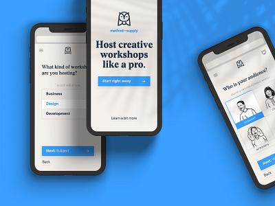 Method Supply Onboarding brand design flat host minimal platform typography ui ux web workshop