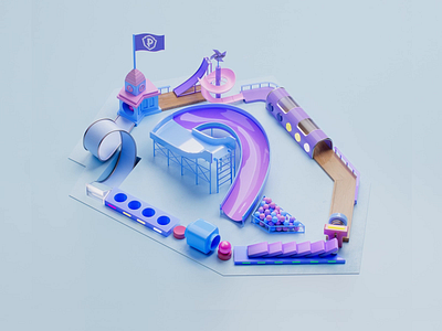 Playstudios logo animation 3d 3d model animation blue flip fun game logo loop machine motion play playful process purple slide surface