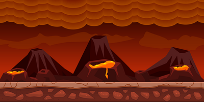 Volcano - Game Background deisgn design dust fire flat game hot illustration red simple smoke vector volcano