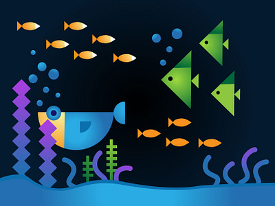 fish in ocean design fish flatdesign game art gradient graphic illustration ocean vector