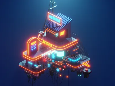 Cloud Station 66 b3d blender3d diorama dribbble nepal gas station illustration isometric isometric design low poly low poly art nepal nepali stylustechnology