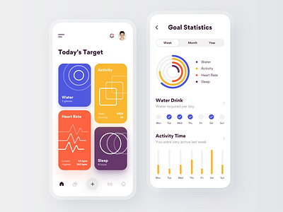 Activity Tracker App activity app clean design gogoapps interface ios minimal mobile profile shapes statistics target tracker tracking ui ux