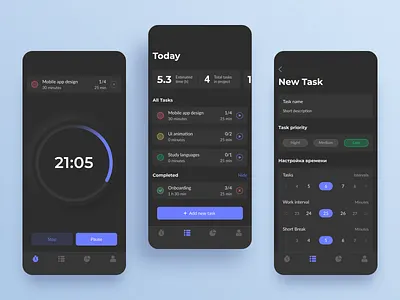 Pomodoro Timer App app dark design figma focus mobile pomodoro timer ui ux