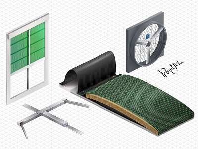 Ventilation systems, dung removal, and mats for cows agricultural technologies agriculture cow dairy dung farming grid illustration isometric isometry ventilation