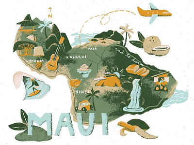 Maui - i2i Art Inc. - ©Kelsey Davis editorial i2i art illustrated illustration kelsey davis kelsey davis lettering map maps maui texture tourism transportation travel vintage