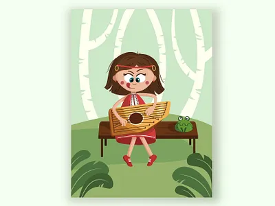 Musician art character design frog girls grass green illustration music musician vector