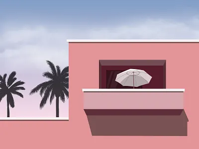 Illustration - Architecture 2.0 architecture balcony beach bluck blue challenge house illustration illustrator palm parasol pink sky summer