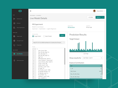 Machine Learning Workbench - Live Model Prediction artificial intelligence chart code editor loan machine learning model prediction