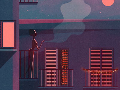 The season of my favorite evenings is starting✨ pt2 art balcony digital drawing dream envy feelings illustration instagram lights love moonlight night purple sky social stars summer vibes