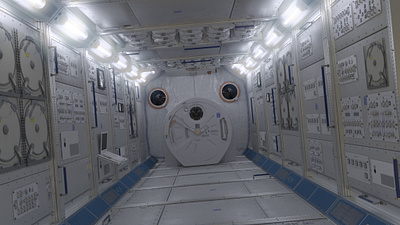 NASA ISS Spaceship Interior astronaut blue corridor fluorescent lamp handle hatch interior international space station mars.earth moon solar space spaceship spacex starship starwars