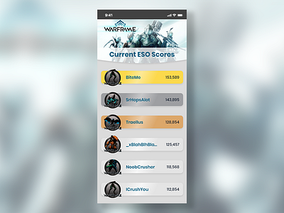 Warframe ESO Leaderboard 019 adobe xd dailyui design iphone x mobile