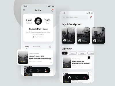 Story Writing App Concept app appconcept article black black white blackandwhite blacklivesmatter concept design gray medium minimal mobile mobile app mobile app design news profile timeline ui