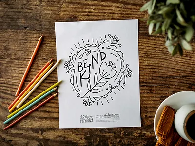 Be Kind Coloring Page be kind coloring page floral illustration hand lettered design hand lettering vector illustration